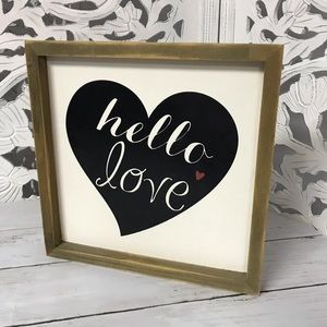 Hobby Lobby Wooden Tabletop & Wall Decor “Hello Love”, Black & White Heart Sign